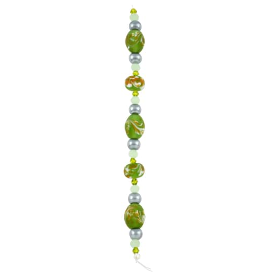Green Lampwork Glass Swirl Rondelle & Oval Beads by Bead Landing™